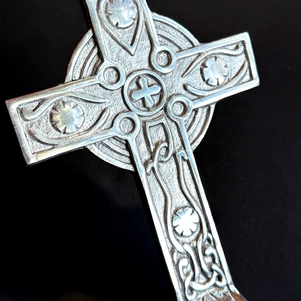 St Saint Patrick Pewter Cross Standing Metal Art Decor Celtic Catholic Christian